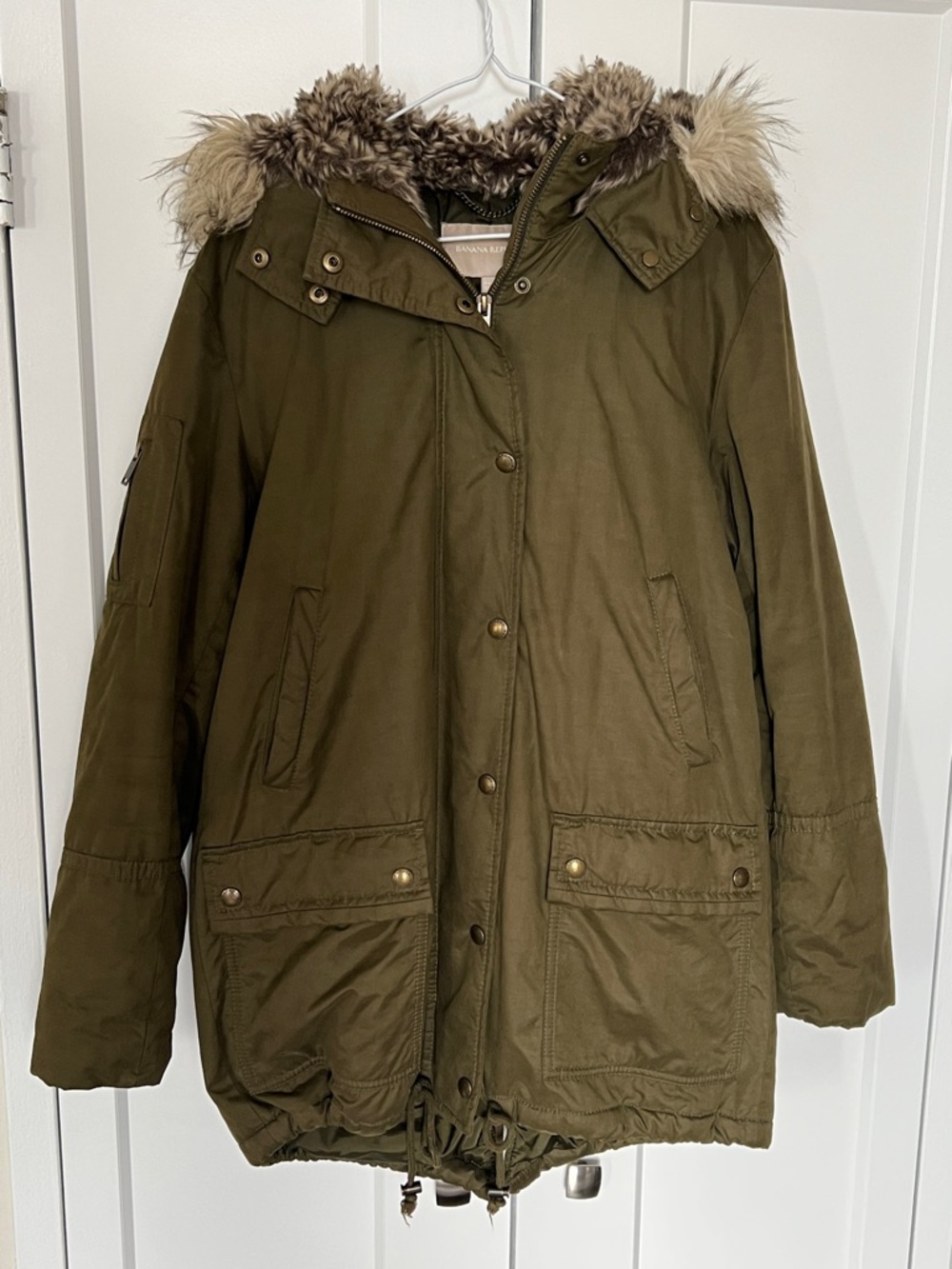 Banana Republic Olive Green Utility Parka with Faux-Fur Trim